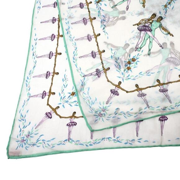 Vintage Ballerina Rayon Silk Scarf 6.25 Momme Hand Rolled Japan 16" - Hey Viv - Picture 3 of 6